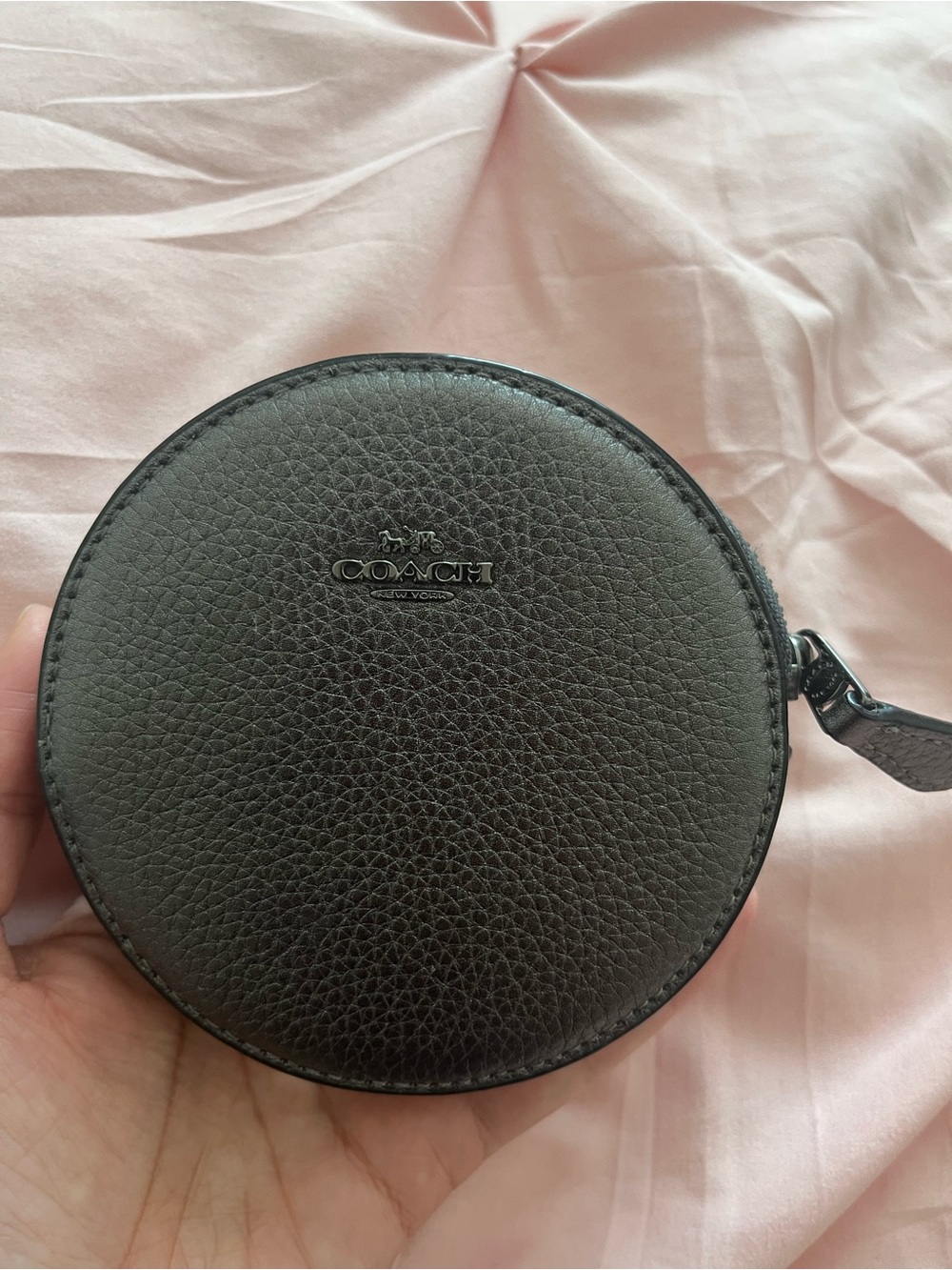 Coach Black Round Leather Coin Pouch with Zip